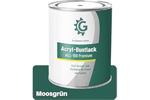 GRUNDMANN FARBEN Grundmann Lack - 3 Kg in Moosgrün (RAL 6005) - 3-in-1 Buntlack auf Wasserbasis Grün - Für Holz, Metall & Beton