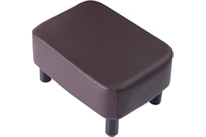IBUYKE 42 cm mały podnóżek skóra PU podnóżek otomana nowoczesny dom salon sypialnia prostokątny stołek, z wyściełanym siedziskiem nogi z drewna sosnowego, brązowy RF-BD209-C