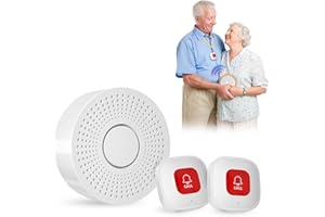 IKIKIN Smart Emergency Button for Seniors, WiFi Caregiver Pager Waterproof Intelligent Emergency Bell Alert System Panic Alarm Nursing Pager Elderly or Kids 2 Call Button and 1 Receiver (Only 2.4GHz WiFi)