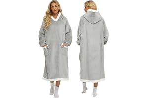 FEELJAM Ärmeldecke hellgrau Kuscheldecke mit Ärmeln 80 x 150 cm Decke mit Ärmeln und Kapuze TV Decke zum Erwachsene Wearable Blanket Unisex