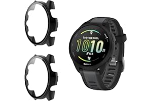 Funrae Hülle Kompatibel mit Garmin Forerunner 165 [2 Stück], PC Gehäuse mit Hartglas Displayschutz Schutzhülle Vollschutz Kratzfest Ultradünner Puffer Schutz Case - Schwarz