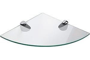 BSM MARKETING Étagères d'angle en verre trempé pour salle de bain, chambre à coucher, cuisine, bureau - Finition chromée - 250 mm - Épaisseur : 6 mm