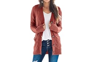 Maavoki Damska kurtka z dzianiny, długa, elegancka, z otwartym przodem, gruba, dziergana, kardigan, długi rękaw, z guzikami i kieszeniami