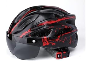 GHZSTE Kask rowerowy, wyścigowy, dobra ochrona, klamra bezpieczeństwa, odporny na uderzenia kask rowerowy z okularami, do wyścigów rowerowych, dojazdów do jazdy na rowerze (czarno-czerwony)