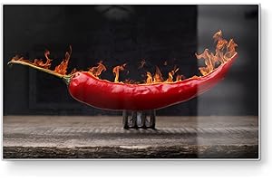 DEQORI Planche à petit-déjeuner en verre - Petite 23 x 14 cm - Motif piment brûlant - Planche à découper design pour la cuisine - Planche à petit-déjeuner antibactérienne et antidérapante - Plateau en