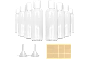 8 st flygresor plastflaskor, 100 ml tomma resebehållare, återanvändbara små schampoflaskor, genomskinliga kosmetiska flaskor med skivstängning 2 trattar och 12 etiketter lotion duschgel företag