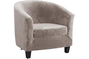 TOPCHANCES Velours Housse de Fauteuil Club Ensemble de Deux Pièces Housse de Fauteuil Extensible Housse Fauteuil Salon Fauteuil Cabriolet Tub Chair avec Housse de Coussin (Marron)