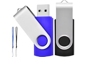 TEWENE Clé USB 64Go Lot de 2 Cles USB 2.0 Mémoire Flash Drive Clef USB Pivotantes avec Cordes Bon Cadeau pour Enfant Parents et Amis (64G, Noir/Bleu)