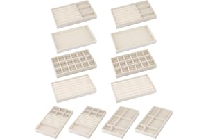 SYUTBOU 12 stycken smyckesbrickor, 21,5 x 12,5 x 2,5 cm smyckesorganizer beige, 6 olika fack, smyckeförvaringslåda för smycke