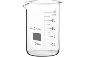 FunChem Glasbecher, 1er-Pack Borosilikatglas, Graduiert, niedrige Form Griffin-Becher mit Ausguss, Laborbecher, 100 ml