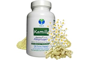 VITALLIFE Echte KAMILLE Chamomilla Kamillenblüten 180 Kapseln - MAGEN & DARM - Adaptogen + Seelenkraut für ENTSPANNUNG. 100% NATUR PUR - OHNE ZUSATZSTOFFE. 27120-180