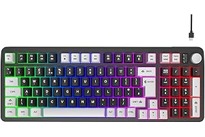 Hofotek 96% Wired Gaming Keyboard,Creamy Membrane Quiet Silent Keyboard with Number Pad & Volume Knob,Light Up Computer USB Teclado for PC Desktop Games Office