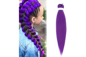GENERISCH Pelo sintético púrpura para trenzar 26 pulgadas, pelo sintético morado para trenzar, pelo largo púrpura trenzado, extensiones de cabello preestirado, pelo sintético morado para la etapa de fiesta de
