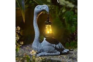 HIAME Figuras decorativas de jardín con luz solar, estatua de elefante de pato de animales, decoración para jardín, figuras de jardín, escultura con iluminación solar, adornos para exteriores,