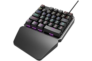 FELiCON Teclado Mecánico de Mano Única para Juegos 35 Teclas RS-7 USB con Cable Colorido Arco Iris LED Retroiluminación Anti-Ghosting Juego Teclado con Reposamuñecas para PC Ordenador Azul Interruptor