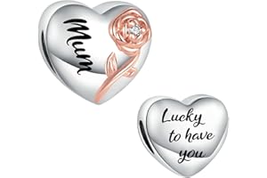 LSxAB Lucky to Have You Heart Rose Charm for Mum Daughter Auntie Granddaughter Nana Friend Compatible with Pandora Bracelets