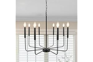 ‎KMAIPEM KMaiPem Modern Schwarz Kronleuchter, 8 Flammig Einstellbare Höhe Vintage Hängelampe, Industrial Landhaus Metall Pendelleuchte für Wohnzimmer, Schlafzimmer, Küche, Foyer