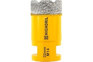 HIGHDRIL Broca de diamante - 32mm con rosca M14 Taladrado en seco para azulejos de porcelana Cerámica Granito Mármol Piedra Mampostería Ladrillo para amoladoras angulares