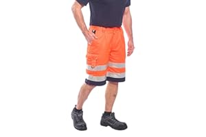 Portwest Warnschutz-Shorts aus Polyester-Baumwolle, Größe: M, Farbe: Orange/Marine, E043ONRM