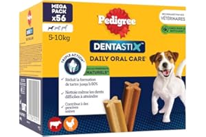PEDIGREE DENTASTIX 56 Bâtonnets à Mâcher pour Petits Chiens 5-10kg, 8 Sachets de 7, Saveur Poulet et Bœuf, Détartrage Dentaire Chien, Soins Dentaires pour Chien