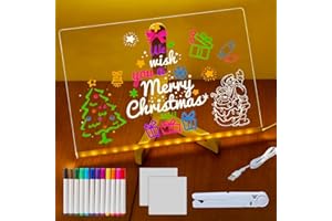 WDKXCN Led Notiztafel, Leuchtendes Led Zeichenbrett für Kinder, 12 Farbstiften LEd Maltafel Kinder, LeD Tafel KInder mit Verstellbarem Ständer, Abwischbar Transparente Leuchtende LED Schreibtafel(30 * 20CM)