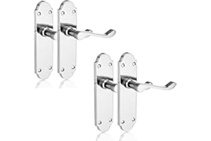 XFORT Chrome Elegance Range Polished Chrome Richmond Lever Latch Handles, Polished Chrome Long Backplate Door Handles, Contemporary Design for Internal Wooden Doors (2 Pairs)