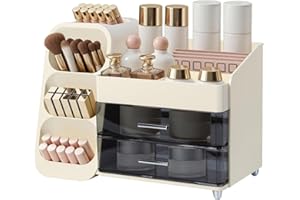 Yieseang Makeup Organiser for Dressing Table with Brush Holder,Skincare Organiser with Drawers,Vanity Organizer for Bathroom,Desk,Countertop,Cosmetics Storage Box for Beauty Essentail,Cream