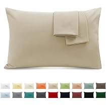 Taies D'oreiller 100% Coton 65x65cm - Lot De 2 PCS | Jersey 120GSM Hypoallergénique Brun Clair