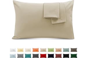 Poligino Taie Oreiller 100% Coton 50x70 cm 2 PCS, Taie d'oreiller Rectangulaire Puro Coton Jersey 120GSM - Housse de Coussin Résistant et Hypoallergénique Beige