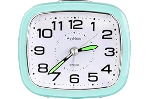 Ayybboo Sveglia Analogica, Orologio da Comodino Sveglie al Quarzo Sveglia Silenziosa con Luce Senza Ticchettio Semplice Orologio da Tavolo Snooze Sveglie per Bambini (Verde)