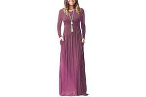 AUSELILY Femmes À Manches Longues Lâche Plaine Plus La Taille Maxi Robes Décontractée Robes Longues avec Poches