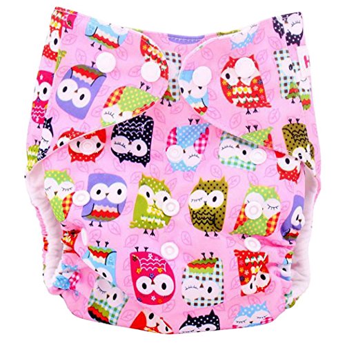Happy Cherry Pink Owl Printed Cloth Baby Swim Diaper Pant Washable Reusable One Size Breathable Cover for Baby Girls