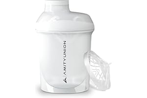 AMITYUNION Protein Shaker Deluxe 400 ml a prova di perdite, senza BPA, con setaccio e scala - ORIGINALE - per frullati cremosi di proteine ​​del siero di latte in polvere, shaker per proteine, bianco
