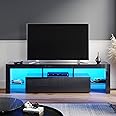 ELEGANT TV Cabinets for Living Room Bedroom 1600mm Stylish High Gloss TV Units with Ambient RGB Light for Flat Screen 4k TVs LED Lights TV Stand Unit 22"-52" inch with Shelves and Drawers, Black