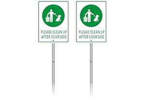 Acuxiaza Clean Up After Dog Sign : 2 Pack No Dog Fouling Signs with Metal Stakes-2 Pre-Drilled Holes 6"x8" Clean Up Dog Poop Sign Rust Free Aluminum Fade Resistant UV Protected & Waterproof