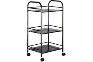 BAKAJI Carrello Portaoggetti in Metallo per Bagno Cucina Parrucchiere o Estetista 4 Ruote Girevoli, 3 Ripiani, Dimensioni 40 x 35 x 75cm, Carrellino Multifunzione 3 Livelli (Nero)