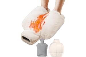 VICTERR Calentador de pies sin Electricidad,Bolsa Agua Caliente 2L con Cubierta de Felpa Suave,Hot Water Bottle con Suela Antideslizante Duradera,Botella de Calor para Mujeres,Hombres,Adultos(Beige)