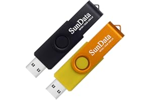 SunData 32GB Memory Stick 2 Pack USB 2.0 Flash Drive Swivel Design Thumb Drives USB Stick Pen Drive for Data Storage with LED Light (2 Colors: Black Gold)