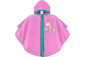 PERLETTI Poncho Pluie Imprimé Licorne pour Fille Enfant 3 4 5 6 Ans - Cape de Pluie Imperméable Léger Capuche et Boutons - Manteau EVA Résistant Détails Réfléchissants - Cool Kids