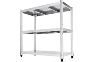 Charocean 3 Tier Stainless Steel Catering Table 80 X 80 X 40cm Heavy Duty Worktop Metal Shelving Unit for Kitchen