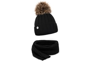 ELIMELI Kaszmirowa czapka damska, zimowa, ciepła czapka z dzianiny, wełniana czapka z kaszmirem, czapka zimowa ze sztucznym futrem, z pomponem typu Slouch, dzianina, damska czapka z pomponem na zimę,