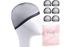 Vlasy Skinlike Black HD Wig Cap, 6pcs Invisible and Transparent Net Caps to Hold Wig in Place, Ultra Thin Hair Net, Breathable Lace Front Net for Women