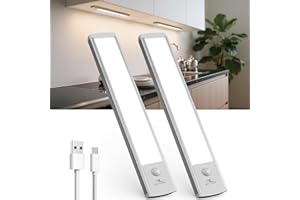 TANSOOL+ Luce LED Sottopensile Cucina, Armadio LED con Sensore di Movimento, Luce Sottopensile Dimmerabile Lampada per Cucina, Guardaroba, Scale, Soggiorno, Camere da Letto (20cm, 2 Pezzi)