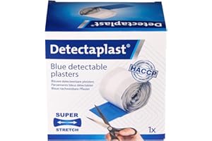 Pansement bleu detectable Detectaplast Universal, pansements resistants à l'eau et aux saletés, safety first pansement cuisine et pansement alimentaire, 8 cm x 5 m, 1 pièce