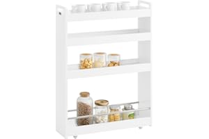 SoBuy Carrello Slim per Cucina e Bagno con 4 Ruote Scaffale Salvaspazio a 4 Ripiani con Aste Antiscivolo Unità di Stoccaggio per Cucina, Bagno, Forniture per Bellezza o Artigianato 60x18x82cm NSR01-W