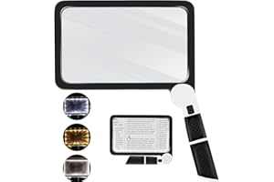 LTDOOIT 5X Sheet Magnifying Glass with Led Light, Ultra Bright Led Full Page Magnifiers for Reading Books Small Print Map Newspaper, Anti Glare Handheld Magnifier Glasses for Low Vision Person