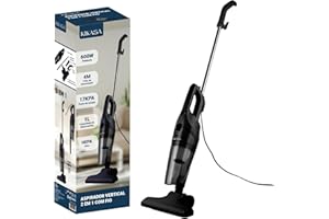 Kikasa Aspiradora Vertical con Cable sin Bolsa 2 en 1: Vertical y de Mano, Ligera y Potente 17 kPa, 600W, Depósito Transparente 1000 ml, Radio de acción 5,5 Metros, Incluye Accesorios, Filtro Lavable