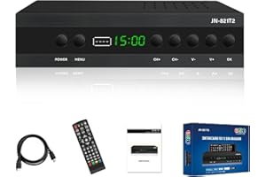 Yunucket Decoder DVB T2 Ricevitore Digitale Terrestre, 2024 MPEG 4 Full HD 1080p, Hevc H265 Master 10 Elenco Canali Dolby a 10 bit Numerati, con Cavo HDMI, Telecomando a Stato Solido 2 in 1