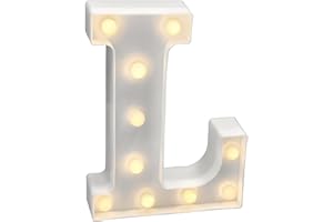 JANDEI - Lettere LED, Numeri Luminosi, Figura a Cuore, 22cm, con Luce Calda per Decorazione e Atmosfera, Luci Notturne Scrivania, Compleanni, Matrimoni, Vetrine. Funzionano con batterie AA (L)