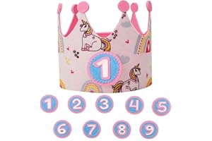 BLARIE Corona Compleanno Bambina e Bambino | 9 Numeri Intercambiabili | 1 a 9 Anni | Velcro Resistente | Rimovibile | Tessuto Senza Durezza | Corona Primo Compleanno per Bambino, Bambina e Neonato